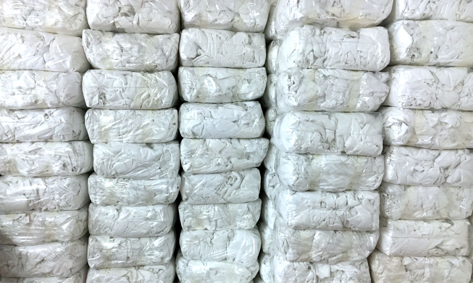 White Linen rags in the warehouse at KKC, Janitorial Supplies &  Health & Safety Products, Co. Kildare, Ireland
